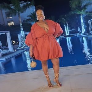 Rust color puff sleeve dress